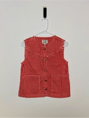 Damson Madder Red Gingham Sleeveless Button-Front Top